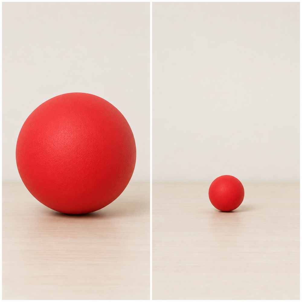 Generated teaching visual comparing a big red ball with a small red ball